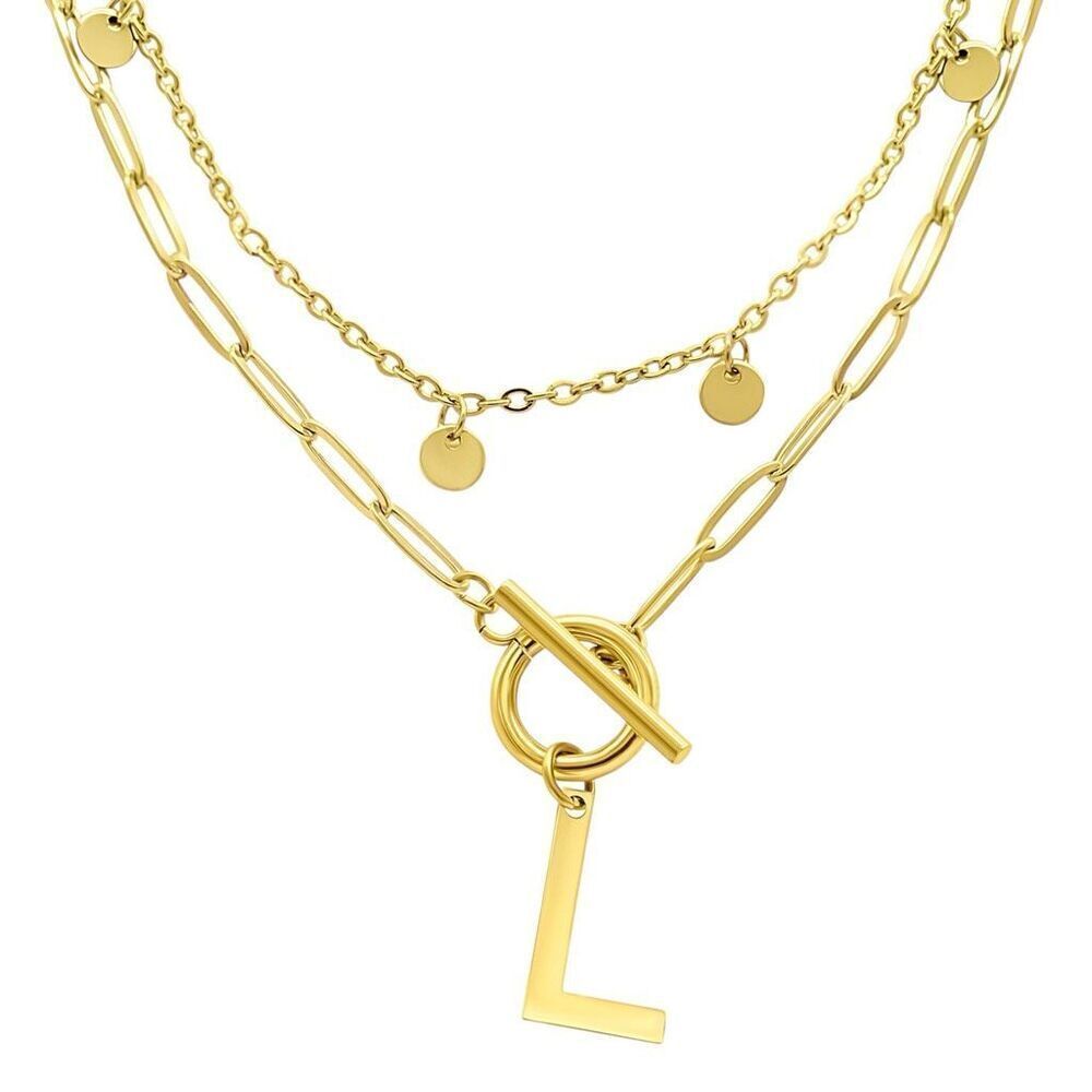 Adornia Tarnish Resistant 14K Gold-Plated Confetti and Paperclip Layered Initial